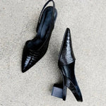 Czółenka Damskie Sztuczna Skóra Slingback | Eleganckie Czarne Szpilki z Regulowanym Paskiem 1
