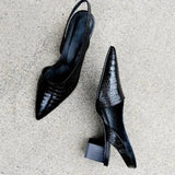 Czółenka Damskie Sztuczna Skóra Slingback | Eleganckie Czarne Szpilki z Regulowanym Paskiem 1