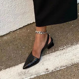 Czółenka Damskie Sztuczna Skóra Slingback | Eleganckie Czarne Szpilki z Regulowanym Paskiem 6