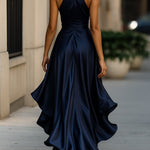 Damska Elegancka Satynowa Suknia Wieczorowa | Luksusowa Halter Midi z Falbanami 1