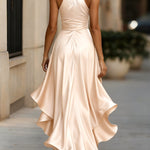 Damska Elegancka Satynowa Suknia Wieczorowa | Luksusowa Halter Midi z Falbanami 5