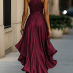 Damska Elegancka Satynowa Suknia Wieczorowa | Luksusowa Halter Midi z Falbanami 7