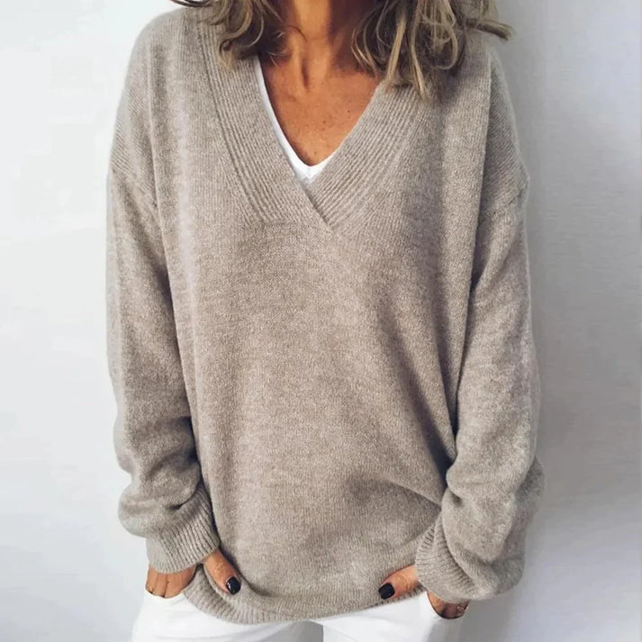 Damski Kaszmirowy Sweter | Elegancki Luźny Sweter z Dekoltem V | Luksusowy Ciepły Styl 0