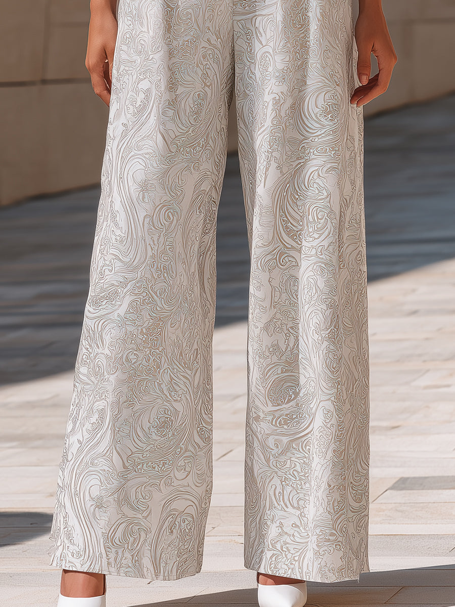 Damskie Strukturalne Spodnie z Wysokim Stanem | Eleganckie Szerokie Nogawki z Żakardowym Wzorem 2