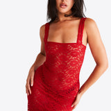 Kobieta Sukienka Sztruksowa Czerwona Sukienka na Wesele | Elegancka Vintage Dress z Kwadratowym Dekoltem 2