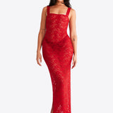 Kobieta Sukienka Sztruksowa Czerwona Sukienka na Wesele | Elegancka Vintage Dress z Kwadratowym Dekoltem 3