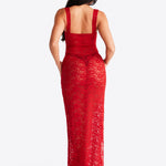 Kobieta Sukienka Sztruksowa Czerwona Sukienka na Wesele | Elegancka Vintage Dress z Kwadratowym Dekoltem 4