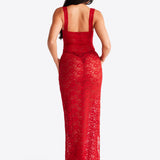 Kobieta Sukienka Sztruksowa Czerwona Sukienka na Wesele | Elegancka Vintage Dress z Kwadratowym Dekoltem 4