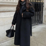 Płaszcz Damski Zimowy | Elegancki Dwurzędowy Model Z Paskiem | Klasyczny Prosty Fason 0