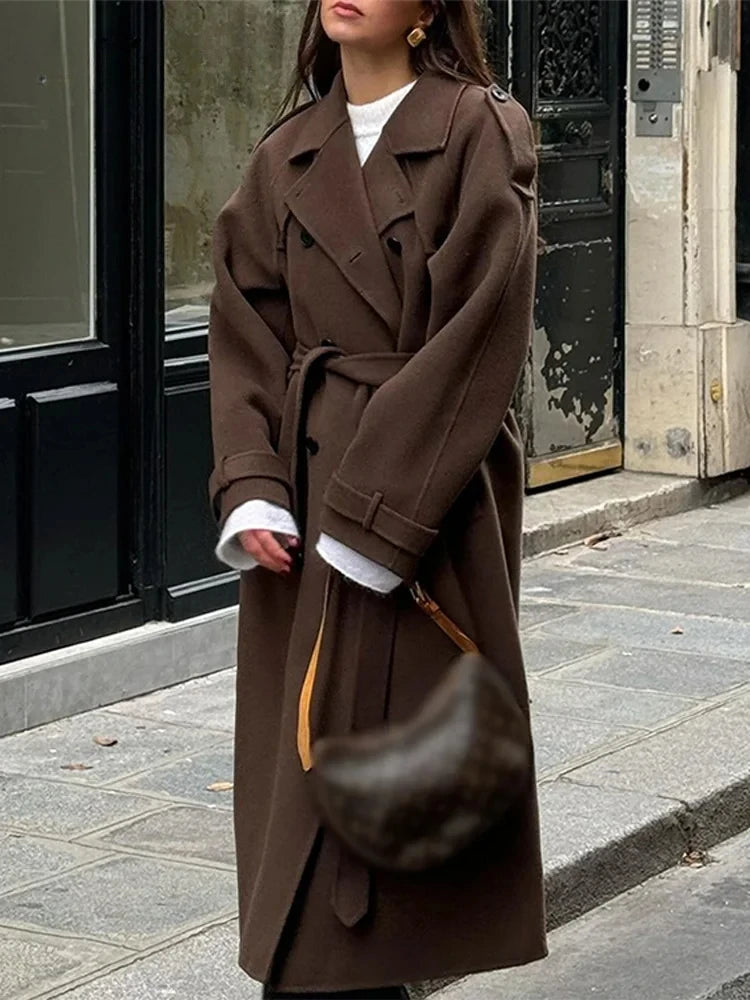 Płaszcz Damski Zimowy | Elegancki Dwurzędowy Model Z Paskiem | Klasyczny Prosty Fason 4