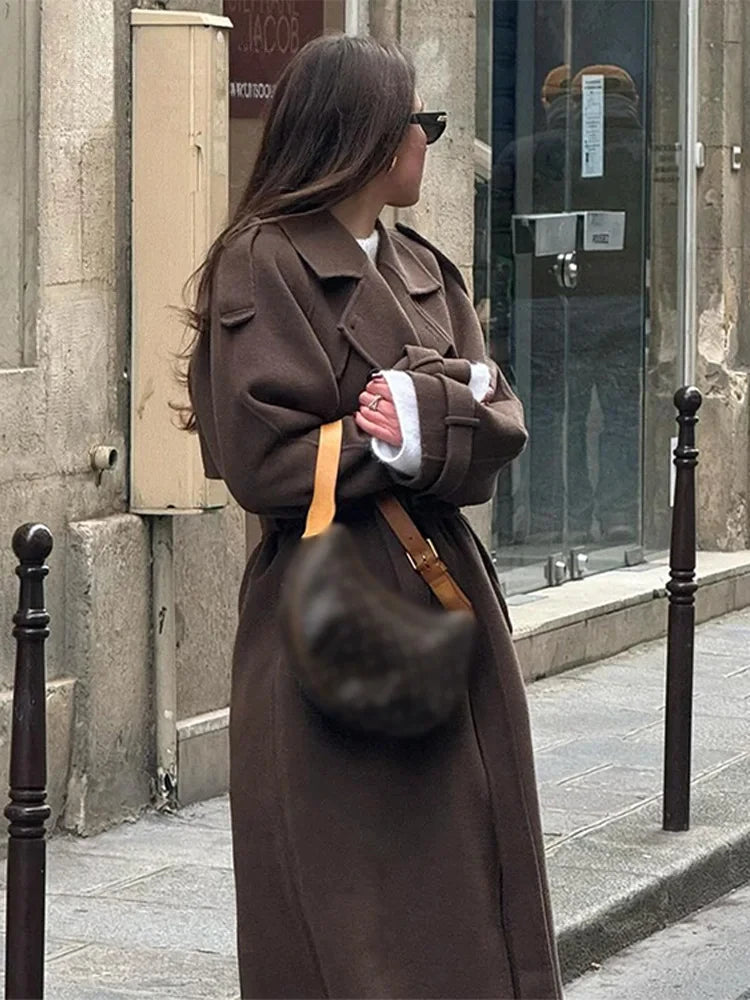 Płaszcz Damski Zimowy | Elegancki Dwurzędowy Model Z Paskiem | Klasyczny Prosty Fason 5